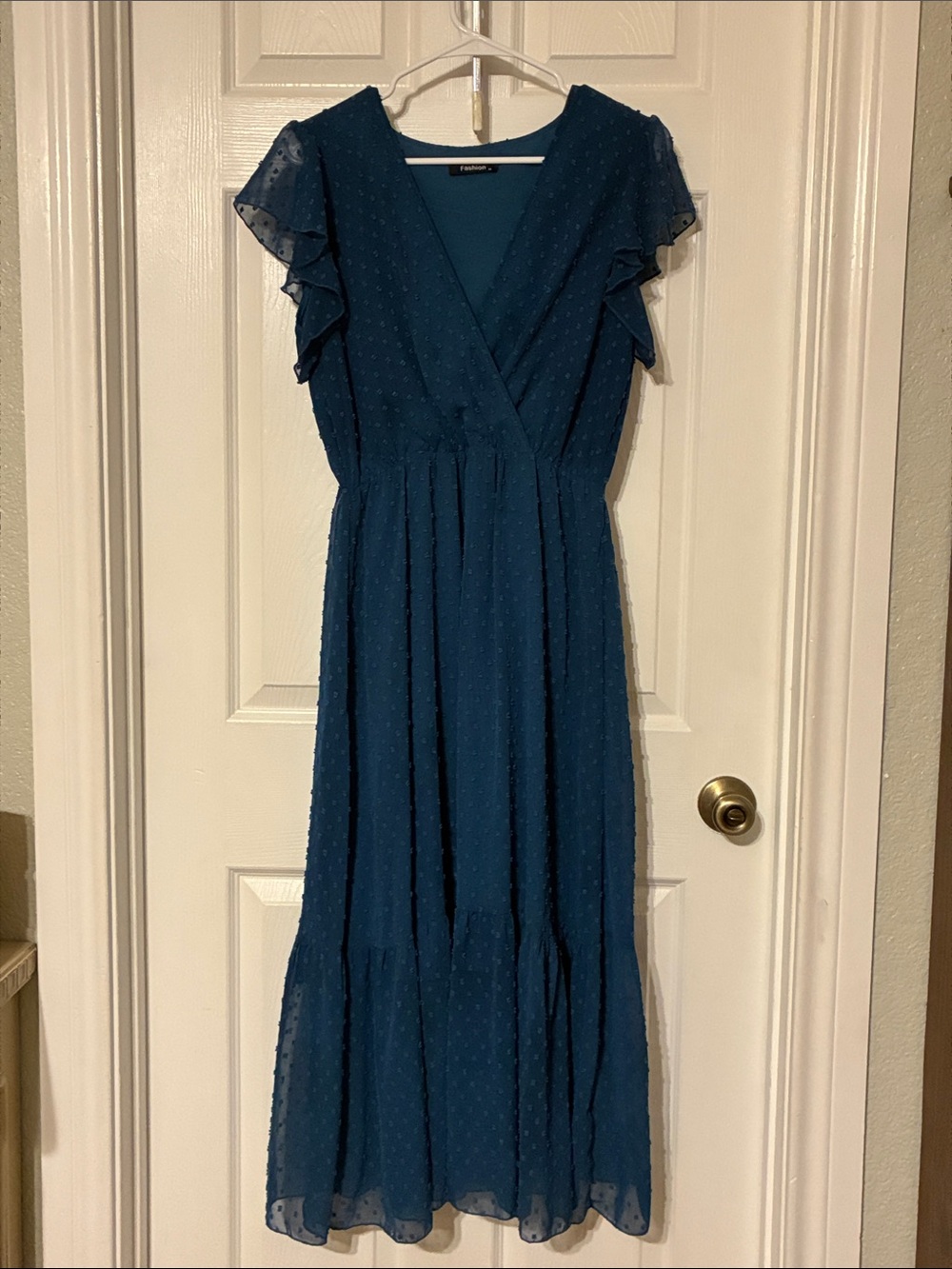Women’s Teal Flutter-Sleeve Midi Dress